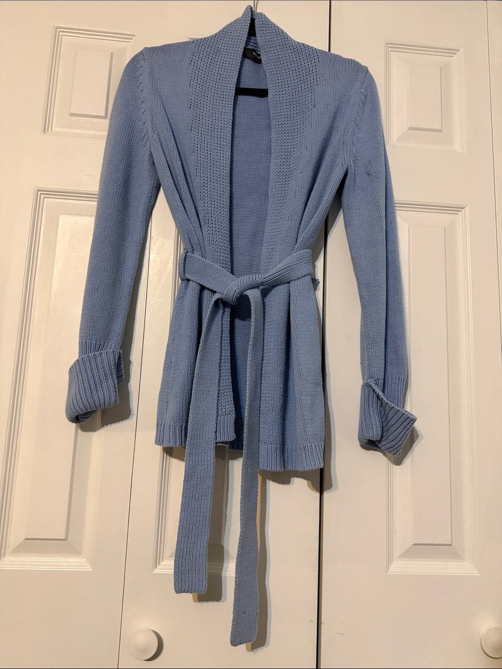 Express Light Blue Knit Belted Cardigan